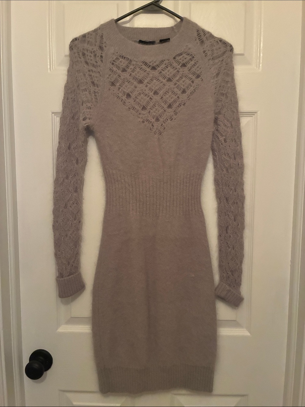 Moda International Mauve Lace-Detail Long-Sleeve Sweater Dress